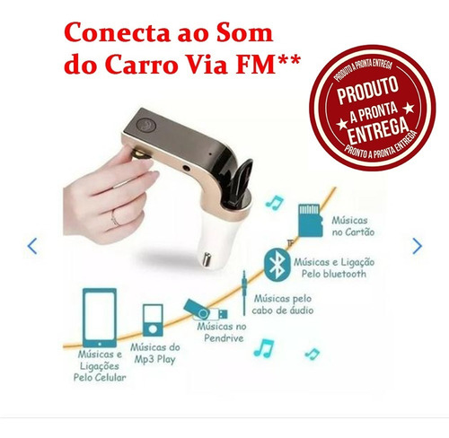 Receptor Transmissor Veicular Com Bluetooth Fm Mp3 Usb Pendr