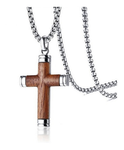 Colar Masculino Crucifixo Aço 316l Madeira Velozes Garantia