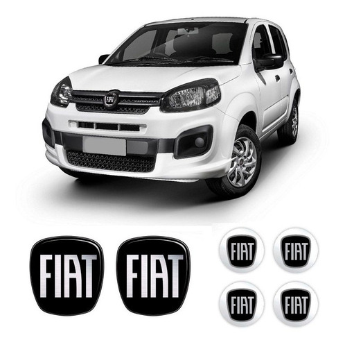 Imagem 1 de 6 de Kit Completo Emblemas Fiat Black Piano Uno Novo Resinado