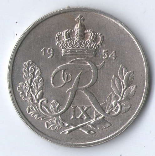 Moneda De Dinamarca 25 Ore 1954