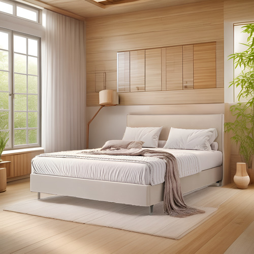 Cama One Queen Cabeceira Moderna Robusta Veludo Pé Eucalipto