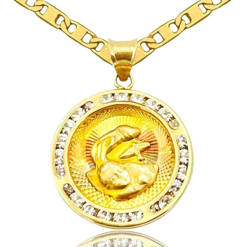 Medalla Bautizo Oro 10k Puro 100% Bebés + Cadena Regalo