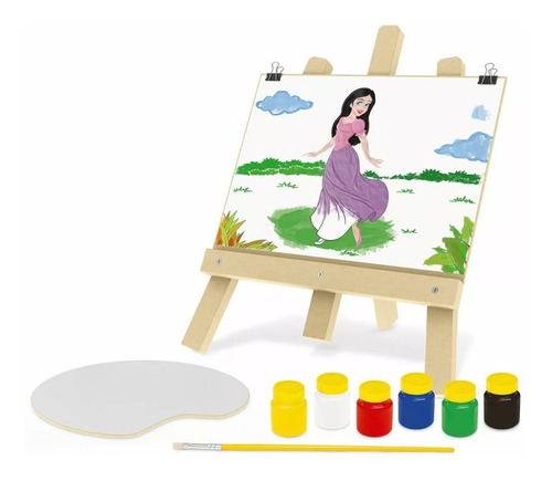 Kit Pintura Infantil Tela C/ Cavalete + Tintas Menina