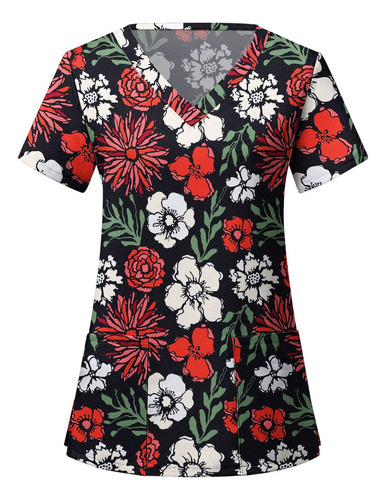 Camiseta Para Mujer, Manga Corta, Cuello En V, Uniforme Con