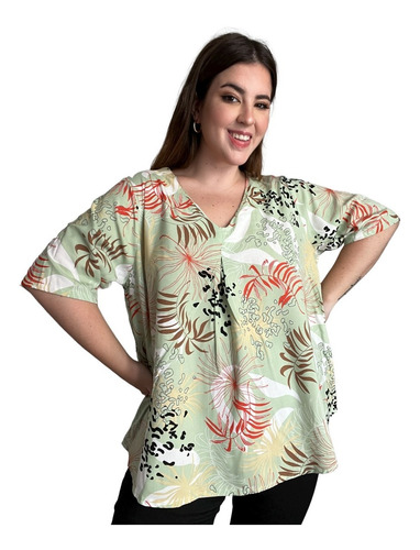 Blusa De Fibrana Estampada Mujer Talle Grande.