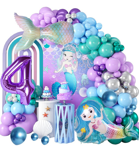 Decor Con Globos Cumpleaños Sirena Para Niñas 4 Años Weeyin 