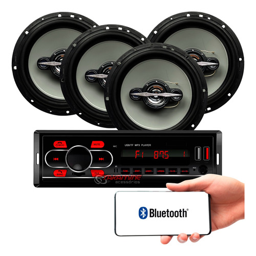 Kit Som Carro Radio Mp3 Bluetooth Usb + 4 Falante 6 Polegada