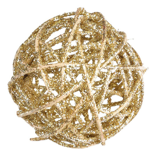 06un Enfeite De Natal Bola Rattan Com Glitter Dourado De 7cm