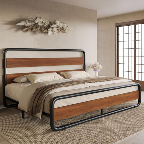 Estructura Cama Plataforma Madera Mate Resistente Con Almace