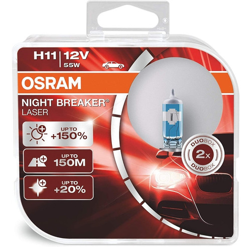 Par Lâmpada H11 Osram Night Breaker Laser 150m 12v 55w +luz