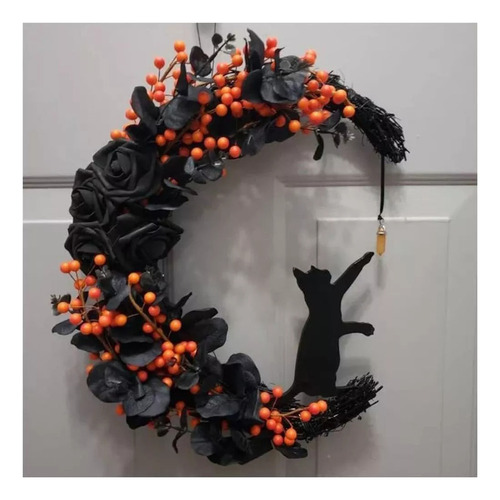 Coroa De Gatos Halloween Moon Para Decoração De Casa