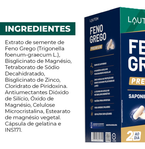 Feno Grego Lauton Com Saponinas Zma + Boro 60 Caps