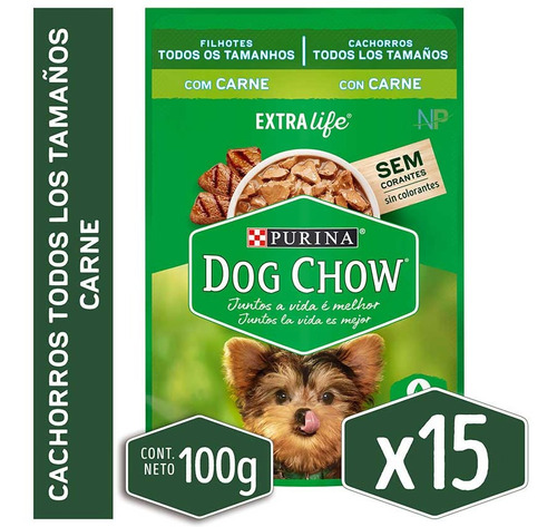 X15 Alimento Húmedo Dog Chow Perro Cachorro Sabor Carne 100g