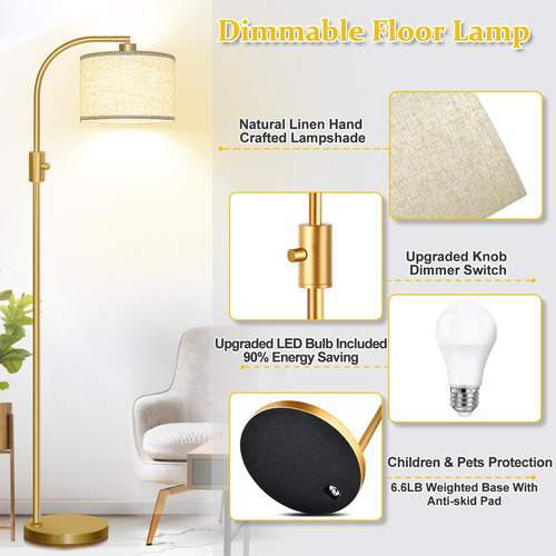 Lámpara De Pie Regulable, 1200 Lúmenes, Bombilla Led ...