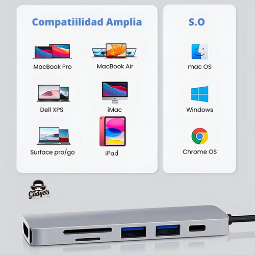 Hub Usb C 6 En 1 Adaptador Lector Sd Pd Hdmi Para Mac iPad Galga Network