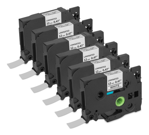 Cinta Etiquedora Qian, 6 Piezas, Compatible Con Brother P-touch, 12mm 0.375 Pulgadas, Negro/blanco, Largo 8m, Qze-23