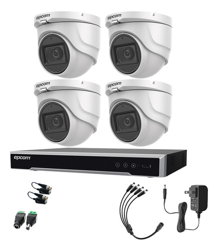 Epcom Kit De 4 Camaras De Seguridad Metalicas Con Microfono Domo 5mp Protección Ip67 Para Uso Exterior + Dvr 4ch Turbohd Con Detección De Movimiento Y Salida De Alarma Modelo Ev8004e50g2-plus-sc