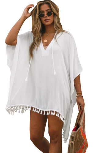 Salida De Playa Pareo Coverup Con Gorra Negro Blanco Vestido