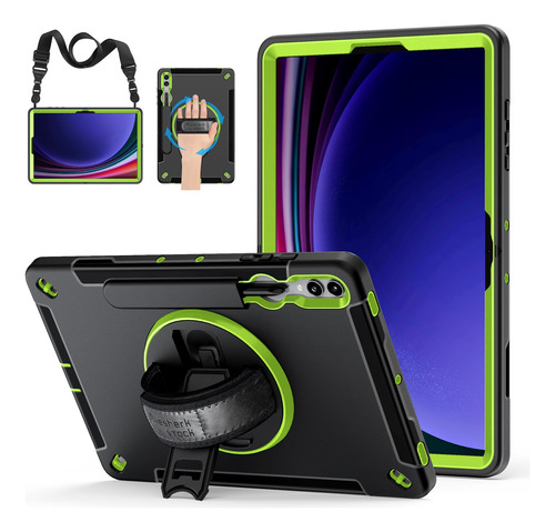 Funda Para Samsung Tab S9 Plus 2023 Negro Y Verde Con Asa