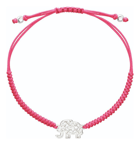 Anamora Pulsera Mujer Plata 925 Amuletos Elefante Tejida Color Rosa Diámetro 18 Cm