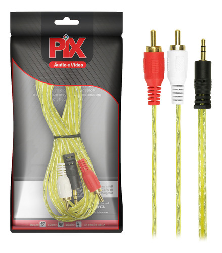 Cabo Áudio Auxiliar P2x2 Rca Carro Som Fone Smartphone 5 Mts - Pix