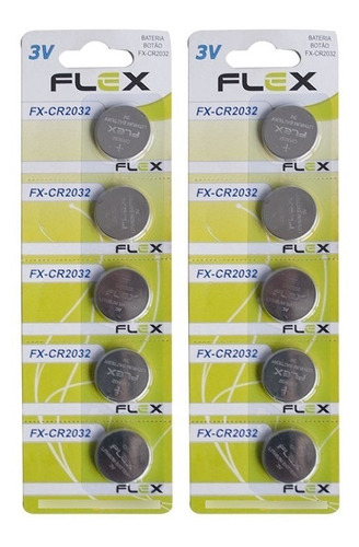 Imagem 1 de 2 de 10 Baterias De Lítio Flex Cr2032 - 2 Cartelas Com 5 Unidades