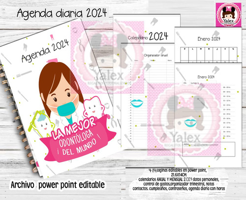 Agenda 2024 Diaria Dentista Mujer Imprimible Editable