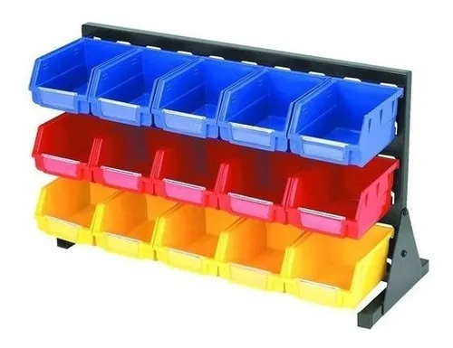 Rack Organizador Con 15 Cajas Apilables 3 Colores Rack Organizador Con 15 Cajas Apilables 3 Colores