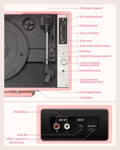 Tocadiscos De Vinilo Integrado Y 2 Altavoces Estér...