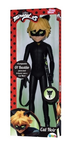 Brinquedo Miraculous Cat Noir Baby Brink 55cm Com Bastão