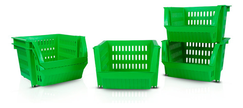 Kit 5 Bin Organizador Mini Cesto Encaixável Verde Limão