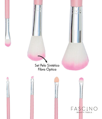 Imagen 2 de 9 de Set 7 Brochas Y Pinceles Make Up Crueltyfree+neceser Fascino