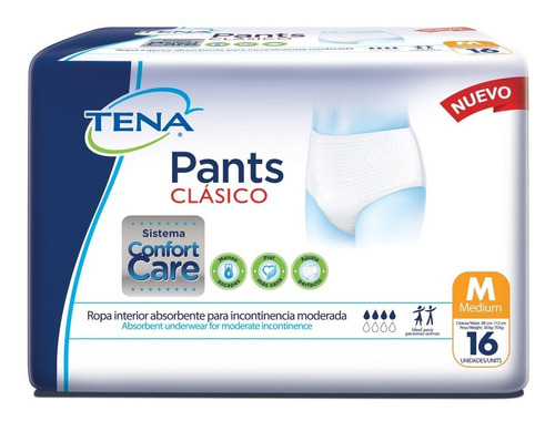 Pañal Tena Pants Clásico. Ropa Interior Absorbente M 64 Und.