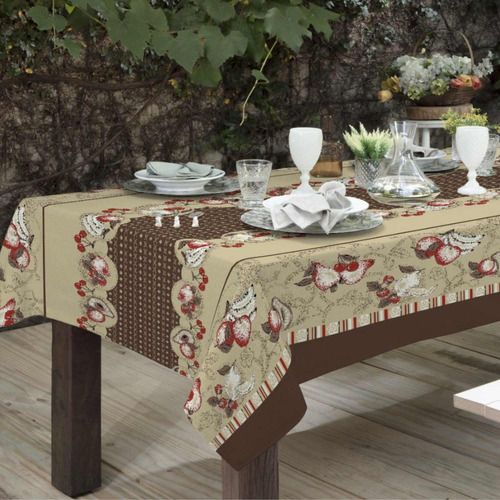 Toalha De Mesa 1,50 M 4 Cadeiras Linhão Estampado Algodão Cor Marrom