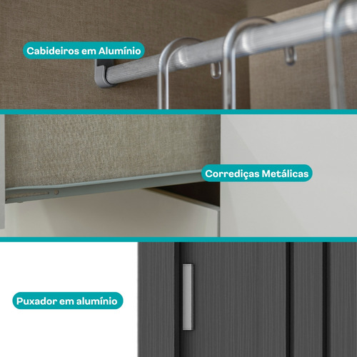 Guarda Roupa Solteiro 2 Portas Darvi Prime Carraro Ripado Preto