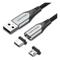 Comprar Cable Usb Magnetico Vention - Fichas Intercambiables Usb C + Micro Usb - 2 En 1 - Carga Rapida 3a - 0.50 Metros - Trenzado - Cargador Y Datos 480 Mbps - Pc Notebook Celular Tablet Auriculares - Cqmhd