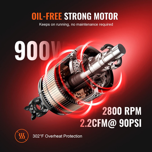 Compressor De Ar Vevor 8l 1,2 Hp 2,2 Cfm @90psi 116 Psi Sem