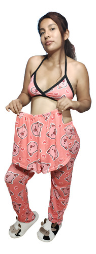 Pijama De Mujer 3 Piezas Short Pantalon Y Top Gatitos Dama