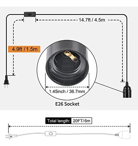 Cable Extensin Lmpara Colgante Dicuno, Interruptor En Lnea,