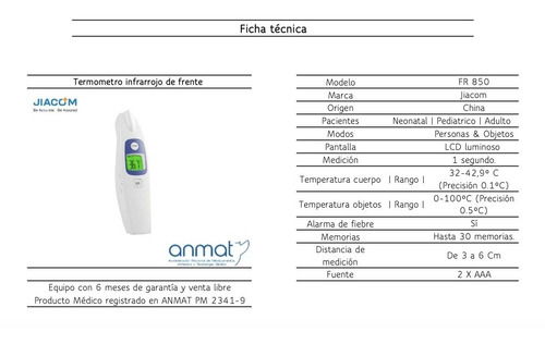 Termometro Láser Digital Infrarrojo A Distancia Anmat Salud