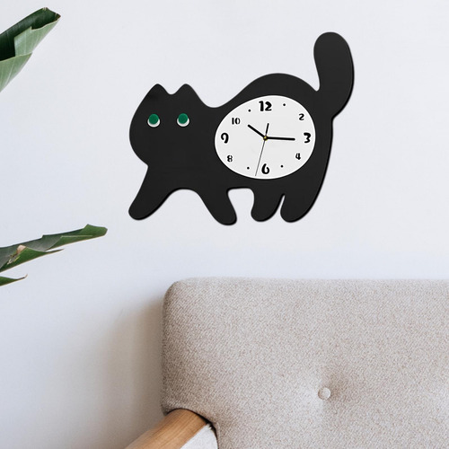 Reloj De Pared Con Forma De Gato, Bonito Que No Hace , Negro