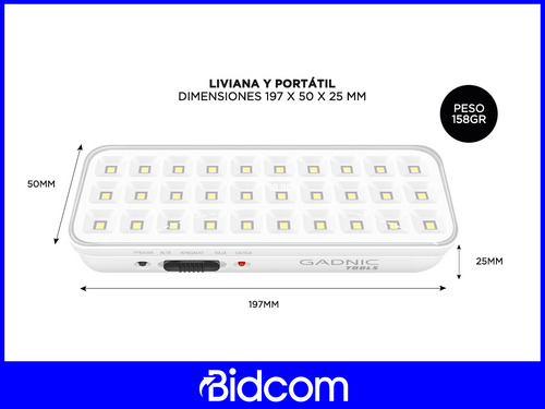 Luz De Emergencia Gadnic Modo Automático 30 Leds Seguridad