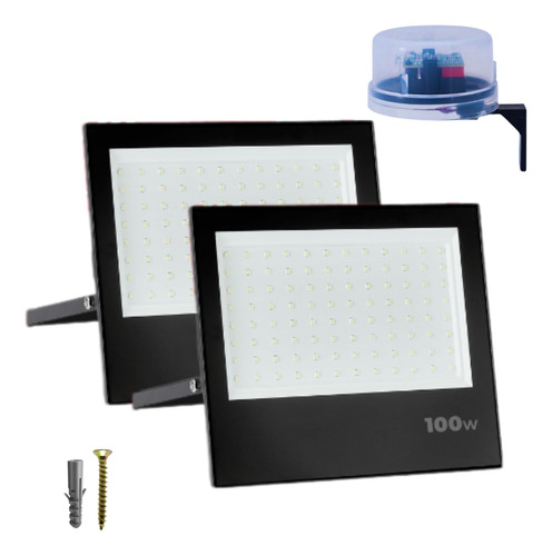 2 Refletores 100w Com Fotocélula Sensor Bivolt Acende Apaga