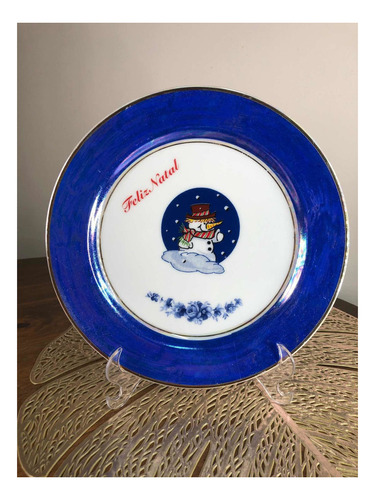 Prato Porcelana Azul - Natal 20,5cm - 2 Linha