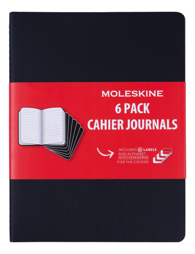 Set 6 Libretas Moleskine Cahier Grande Hoja Rayada Kraft Color Negro