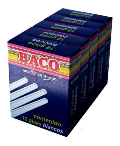 Imagen 2 de 2 de Gis Baco C/12 Pzas Blanco Precio Mayoreo $4.99 Cotiza !!