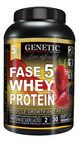 F5 Whey Proteín Genetic Caseinato Crecimiento Muscular Magro Sabor Frutilla