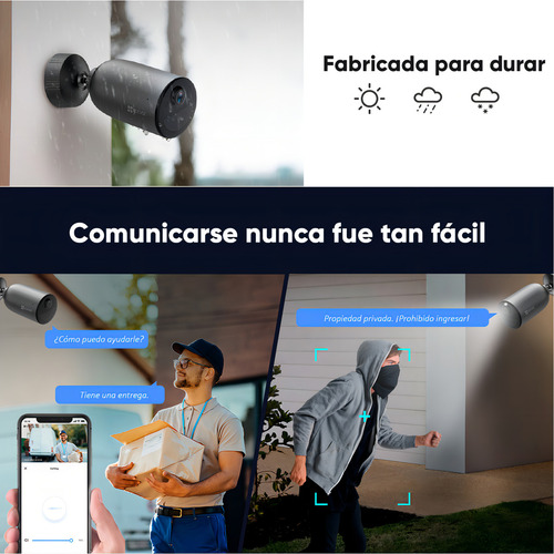 Câmera de segurança IP sem fio Ezviz com zero cabos Bateria recarregável com detecção humana e cores no escuro 2k - 3 megapixels + sirene e estroboscópio modelo CS-eb3