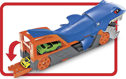 Hot Wheels Shark Chomp Transporter Set Con Un Auto A Escala