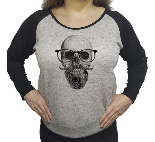 Buzo Lanilla Mujer  Calavera Con Barba Y Anteojos